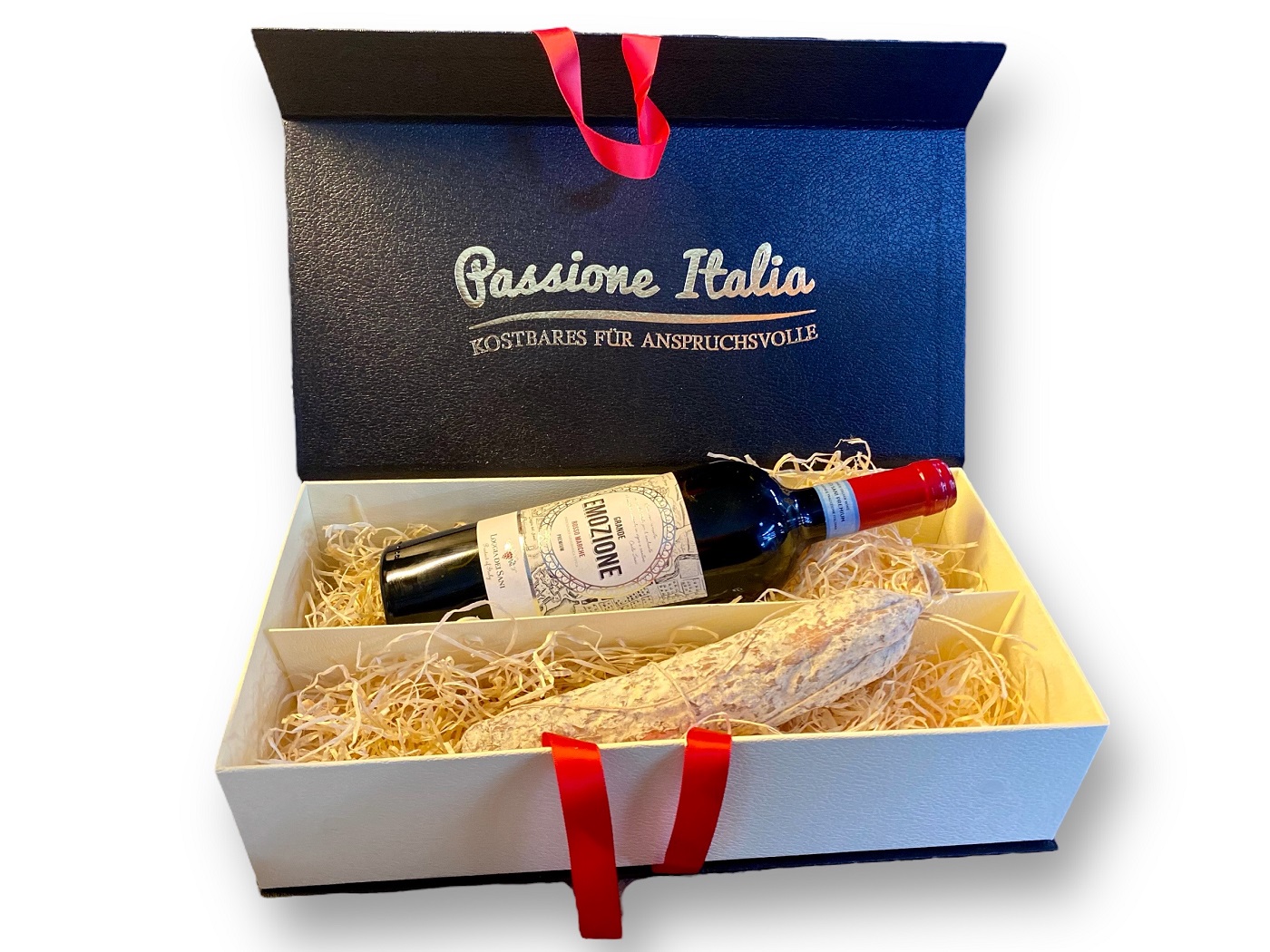 Set Rotwein & Trüffelsalami - Wurst und Wein Spezialitäten aus Marken im Geschenkkarton