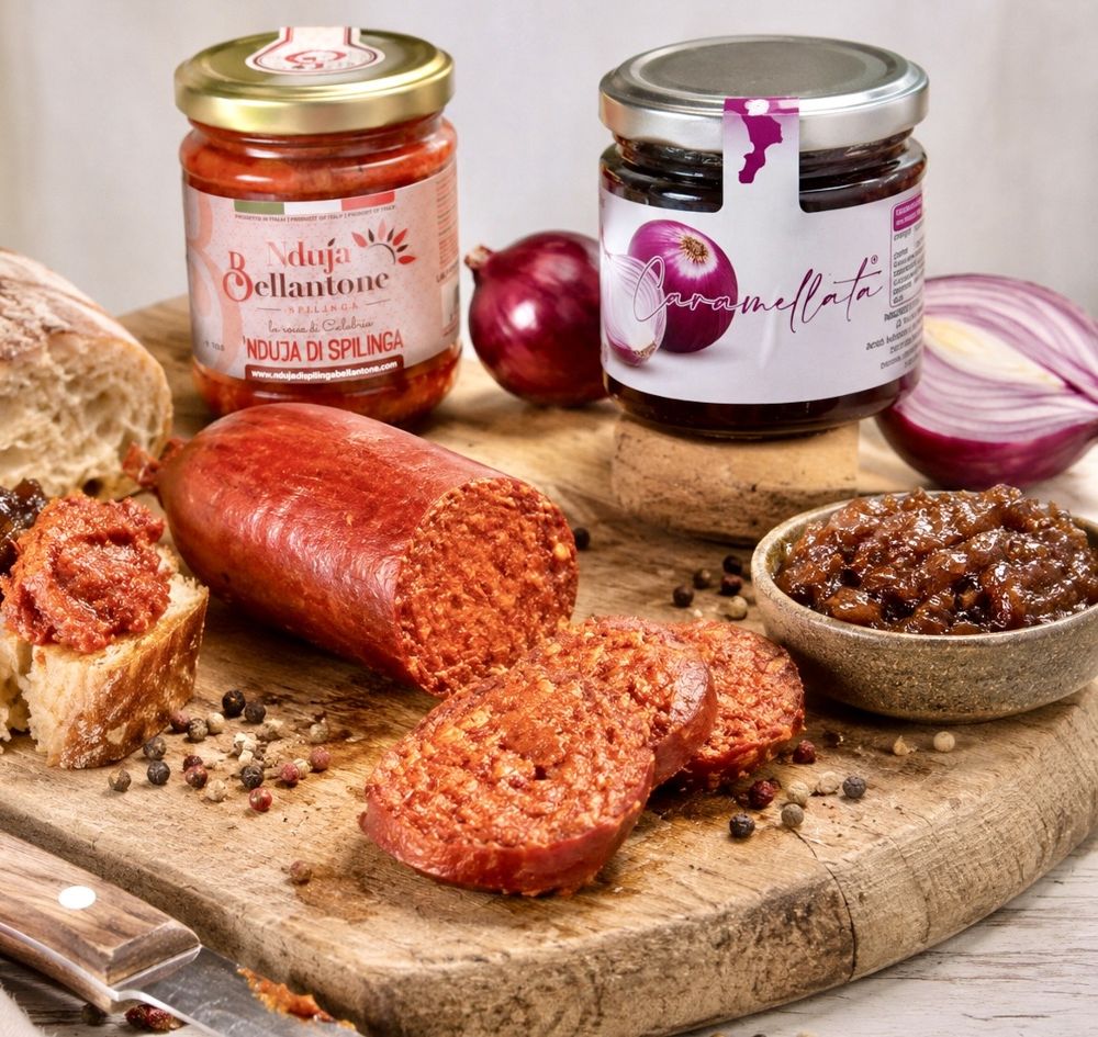 Calabria Genuss-Duo – Nduja di Spilinga & karamellisierte Tropea Zwiebeln