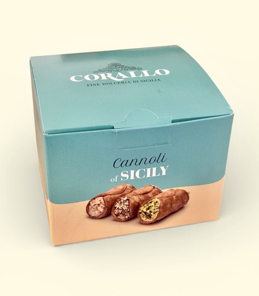 9X sizilianische Cannoli gefüllt Pistazie, Haselnuss, Nougat in Geschenkbox