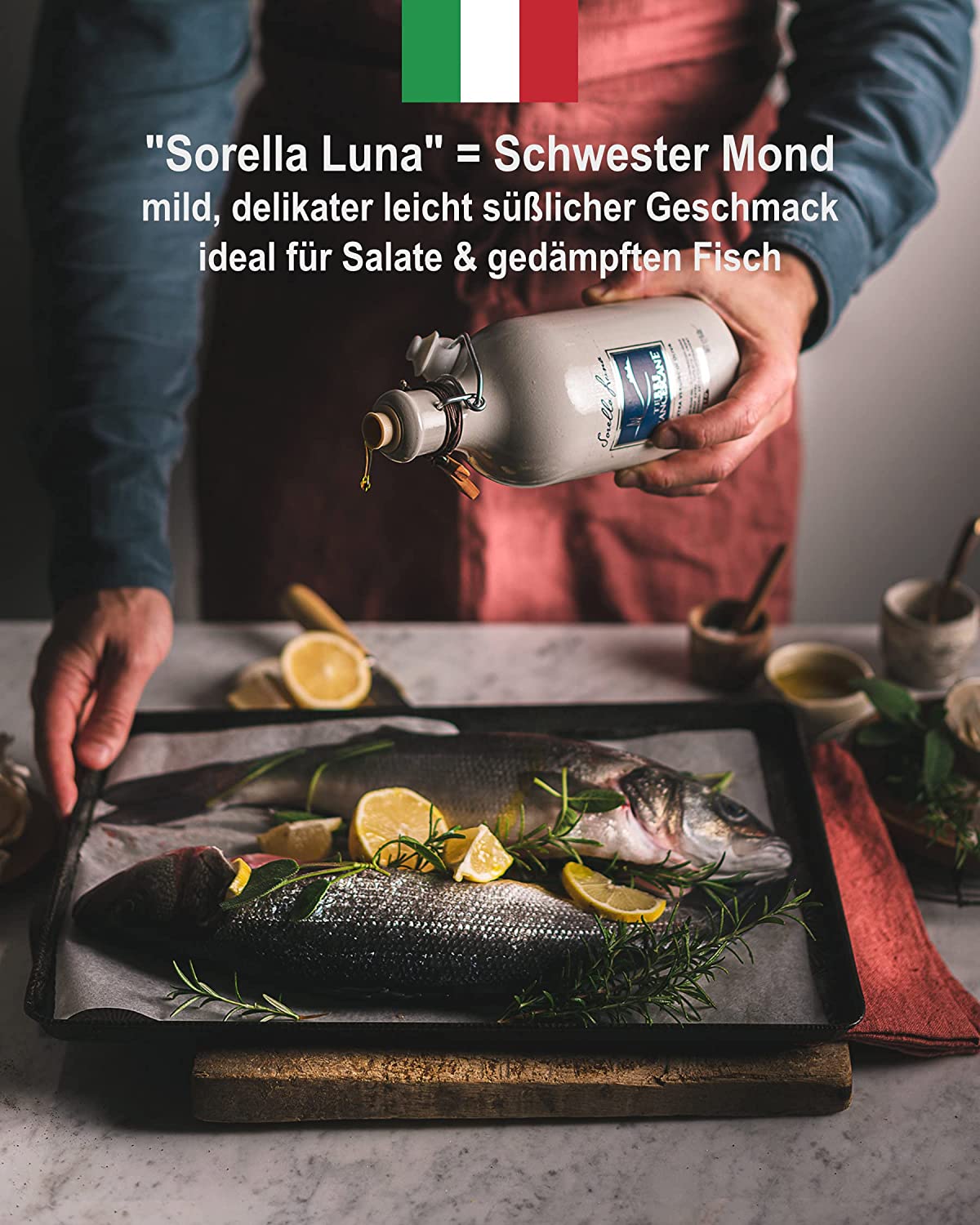 Mildes Olivenöl Extra Vergine Sorella Luna mit Tongefäß