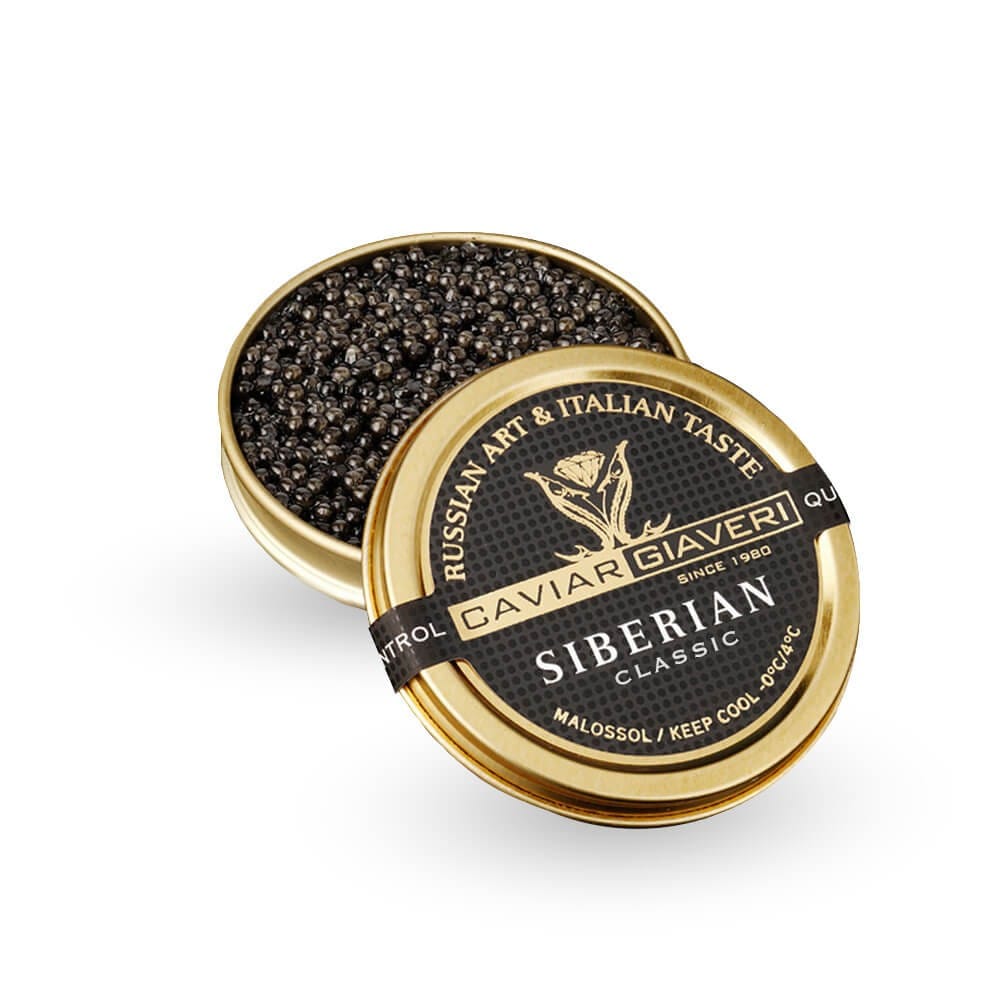 Beluga Osietra Siberian Kaviar Geschenkset mit Champagner "Golden Box"