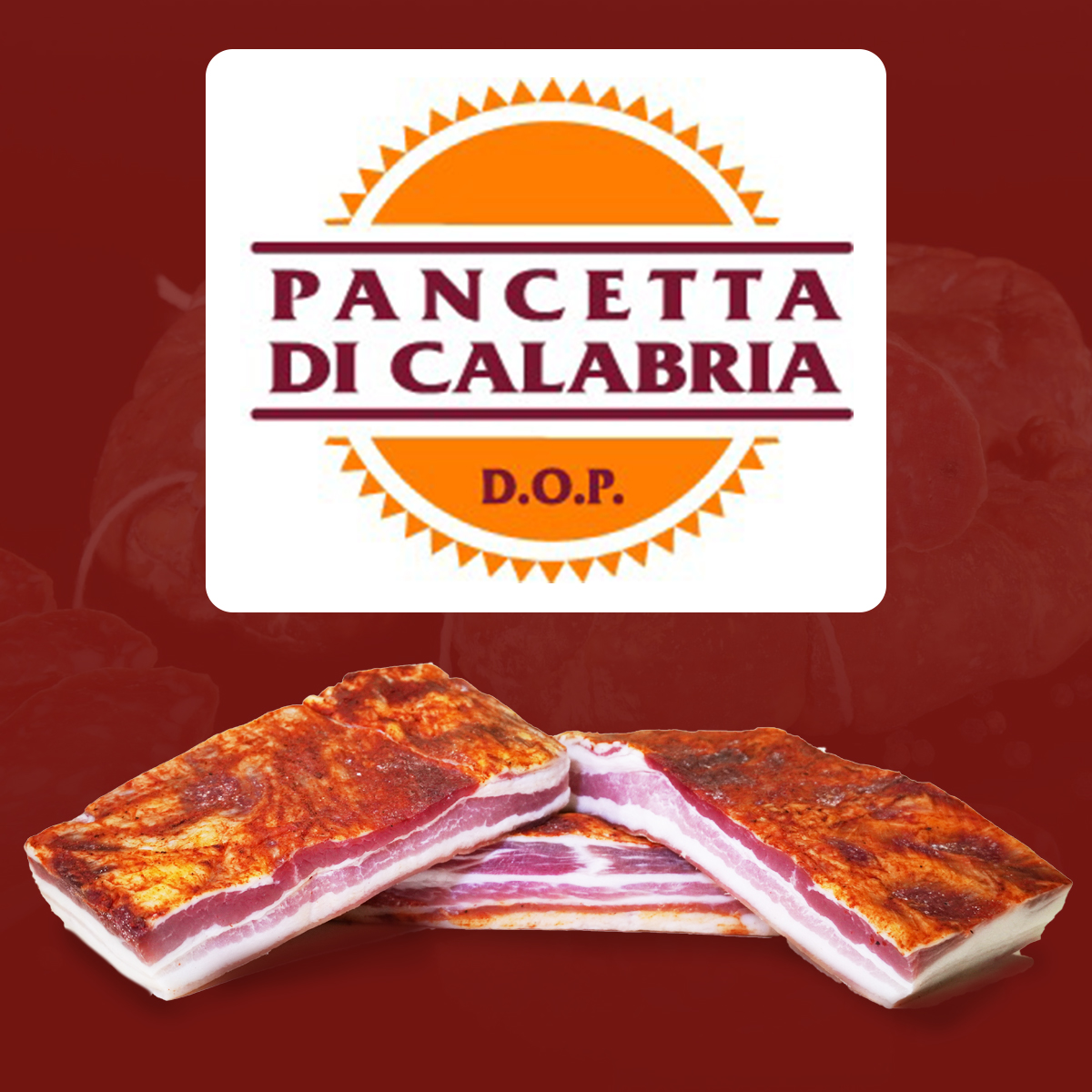 Pancetta aus Kalabrien DOP mit mildem Chilipulver gereift