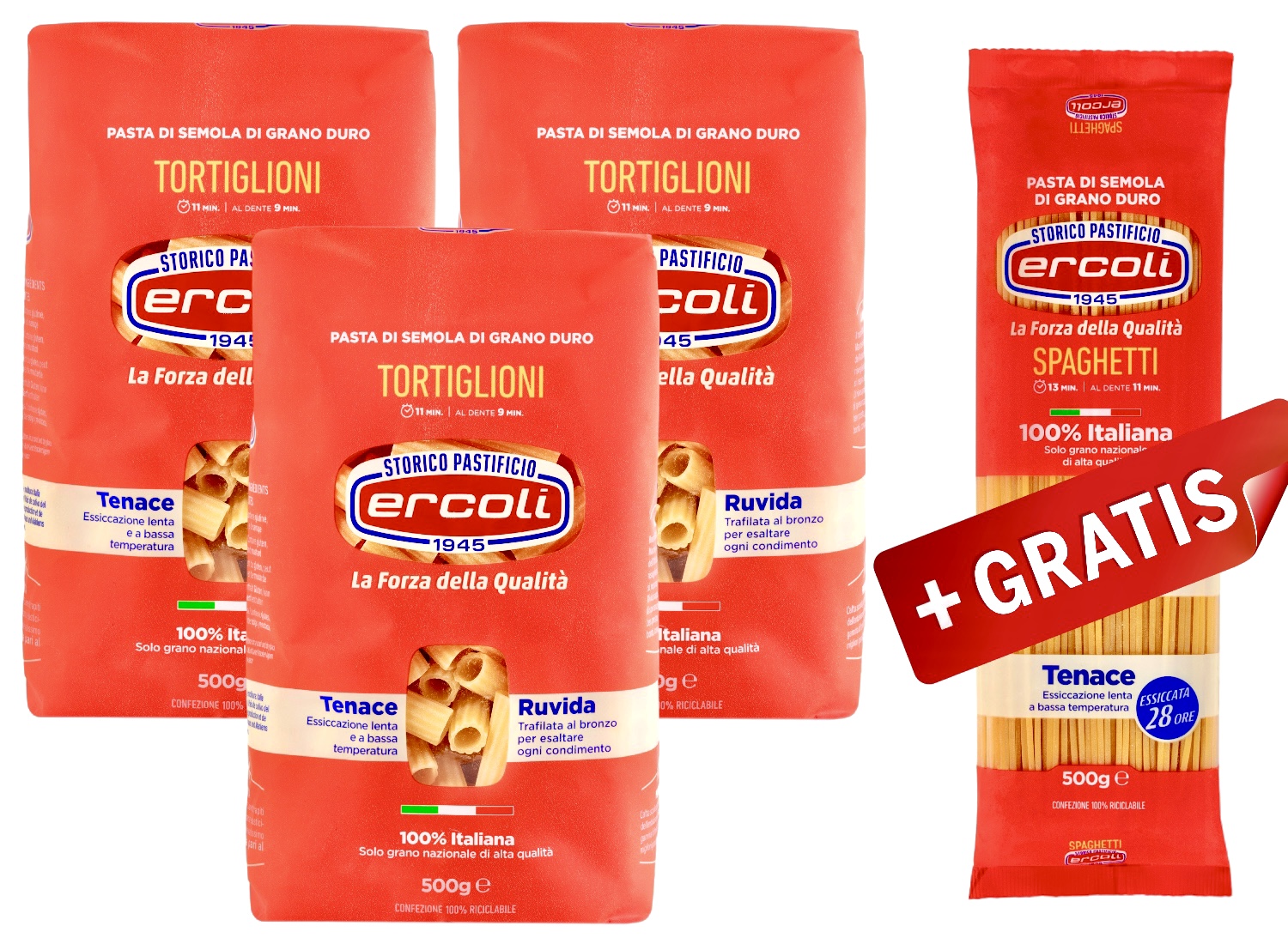 3X Tortiglioni + 1X Spaghetti GRATIS trafilati al Bronzo 100% Italienische Hartweizengrieß