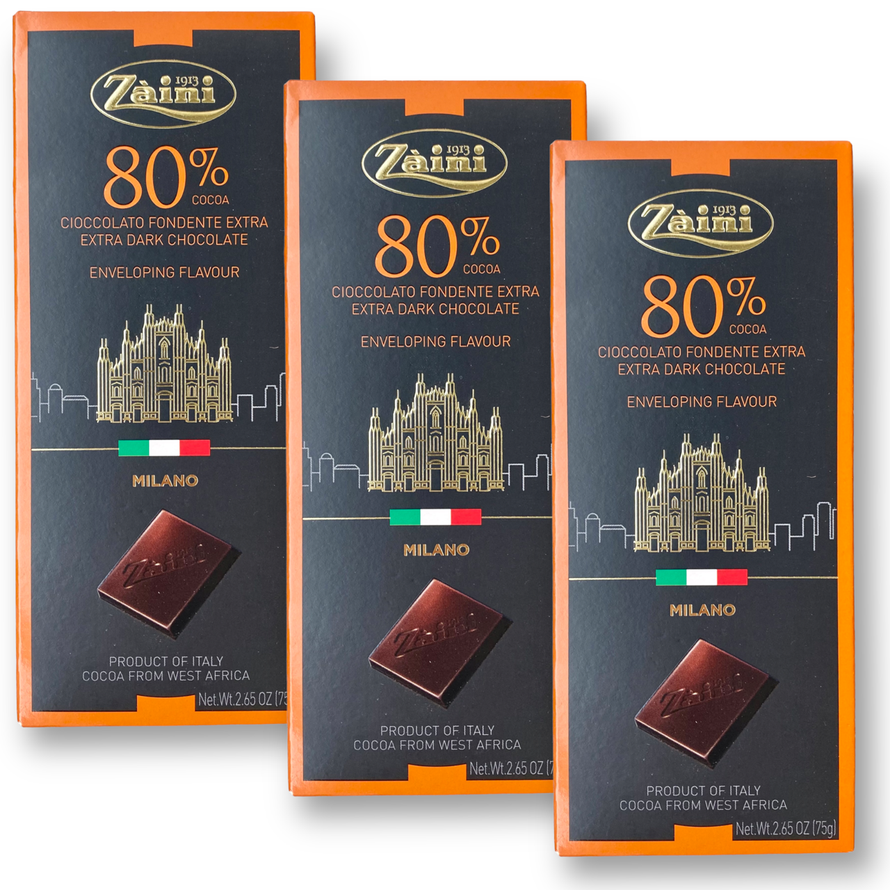3x75g Zaini 80% Zartbitter Schokolade aus Miland