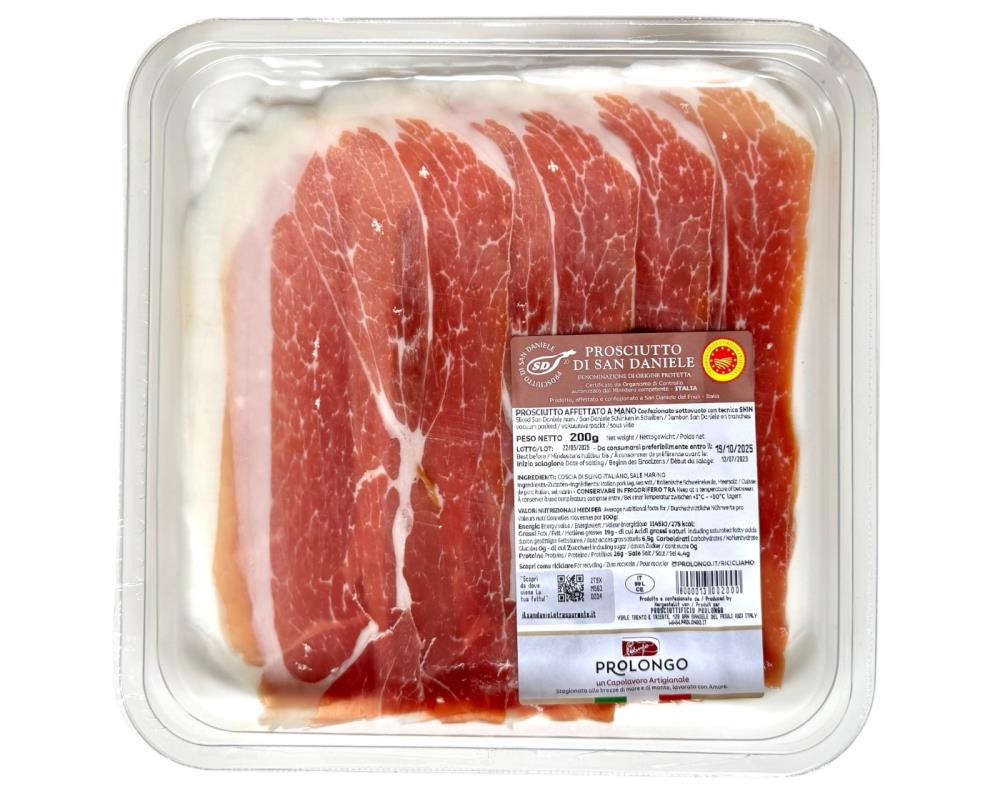 Prosciutto di San Daniele DOP gereifter Rohschinken in Scheiben 200g Prosciutto di San Daniele DOP gereifter Rohschinken in Scheiben 200g