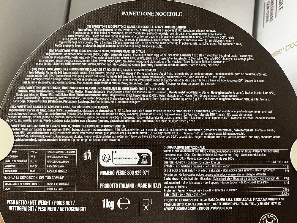 Fiasconaro Panettone mit Haselnüssen in Geschenkdos