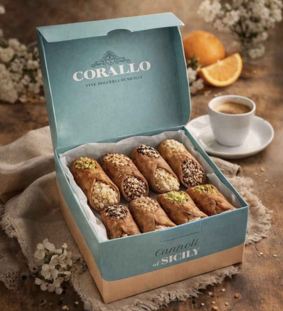 3X Original sizilianische Cannoli gefüllt Pistazie, Haselnuss, Nougat