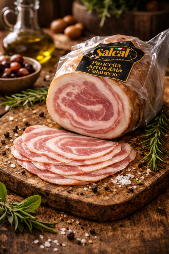 Pancetta Arrotolata aus Kalabrien Bauchspeck natur