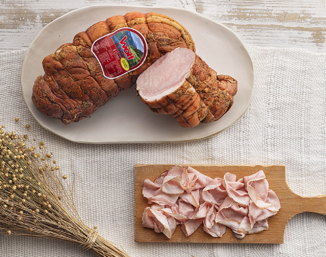 Wolf Prosciutto Cotto di Sauris mit Kräutern - Leicht geräucherter gekochter Schinken Wolf Prosciutto Cotto di Sauris mit Kräutern - Leicht geräucherter gekochter Schinken