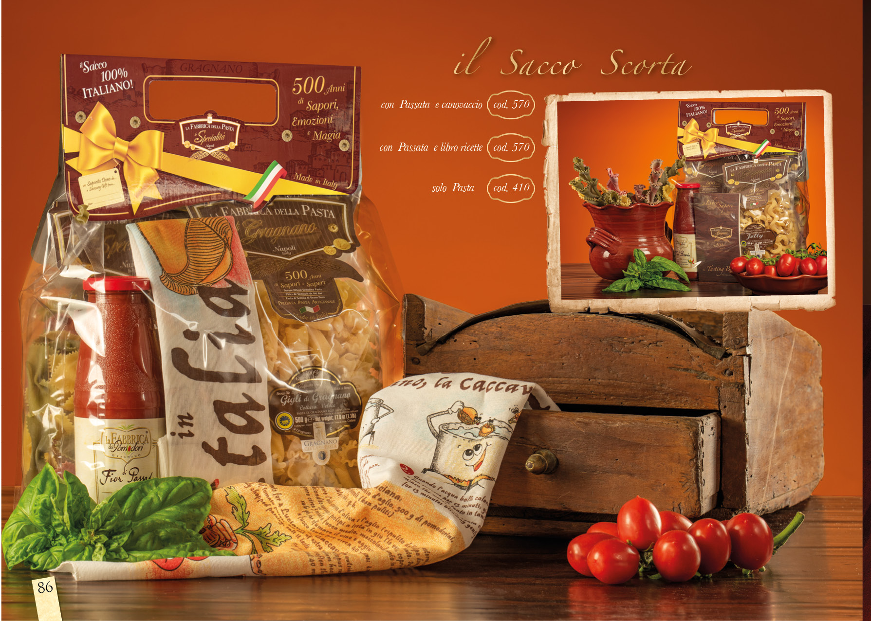 Pasta-Set "Sacco Scorta" Gragano IGP 3x500g Pasta mit Tomatensoße
