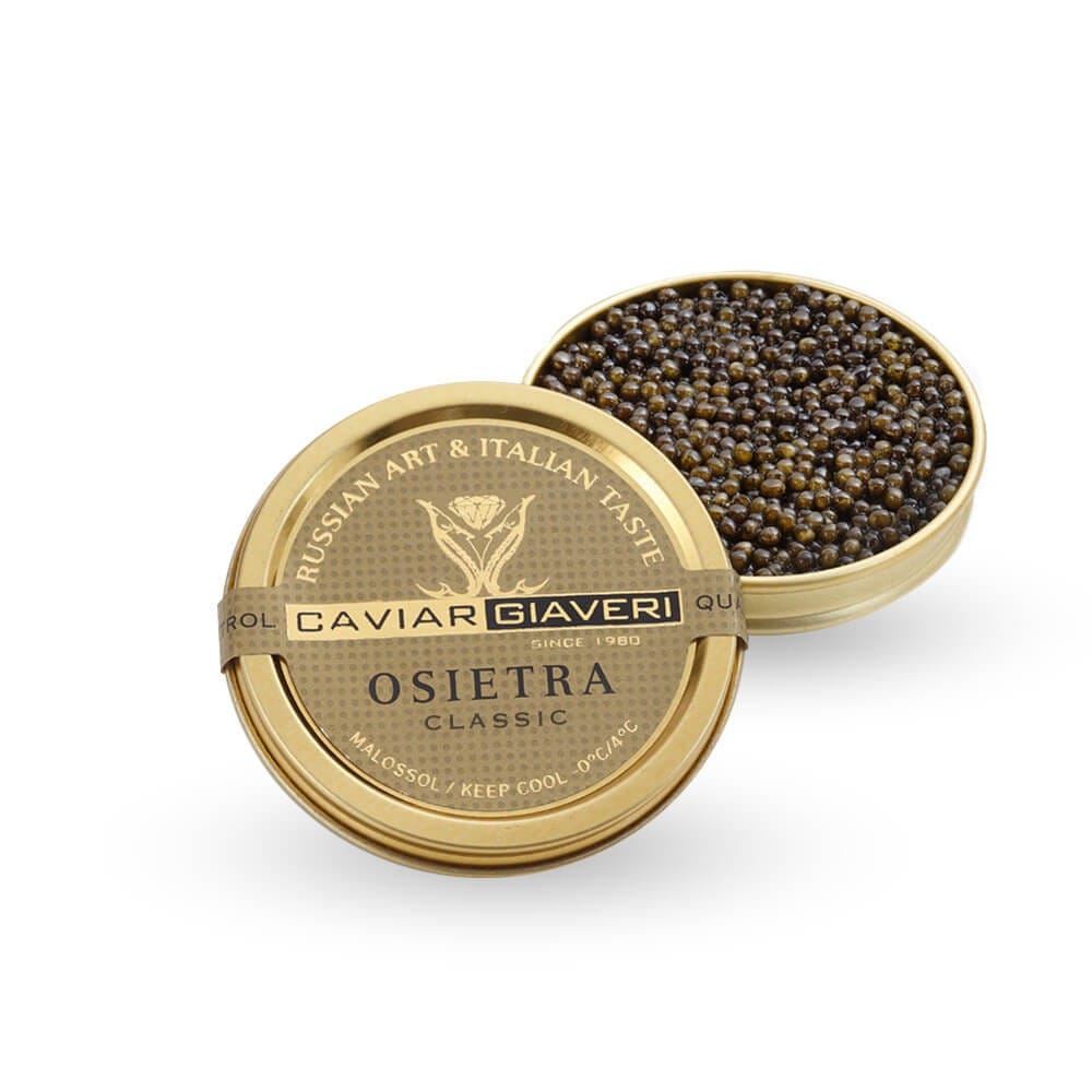 osietra-aperto-classic-caviale-giaveri Beluga Osietra Siberian Kaviar Geschenkset mit Champagner "Golden Box"