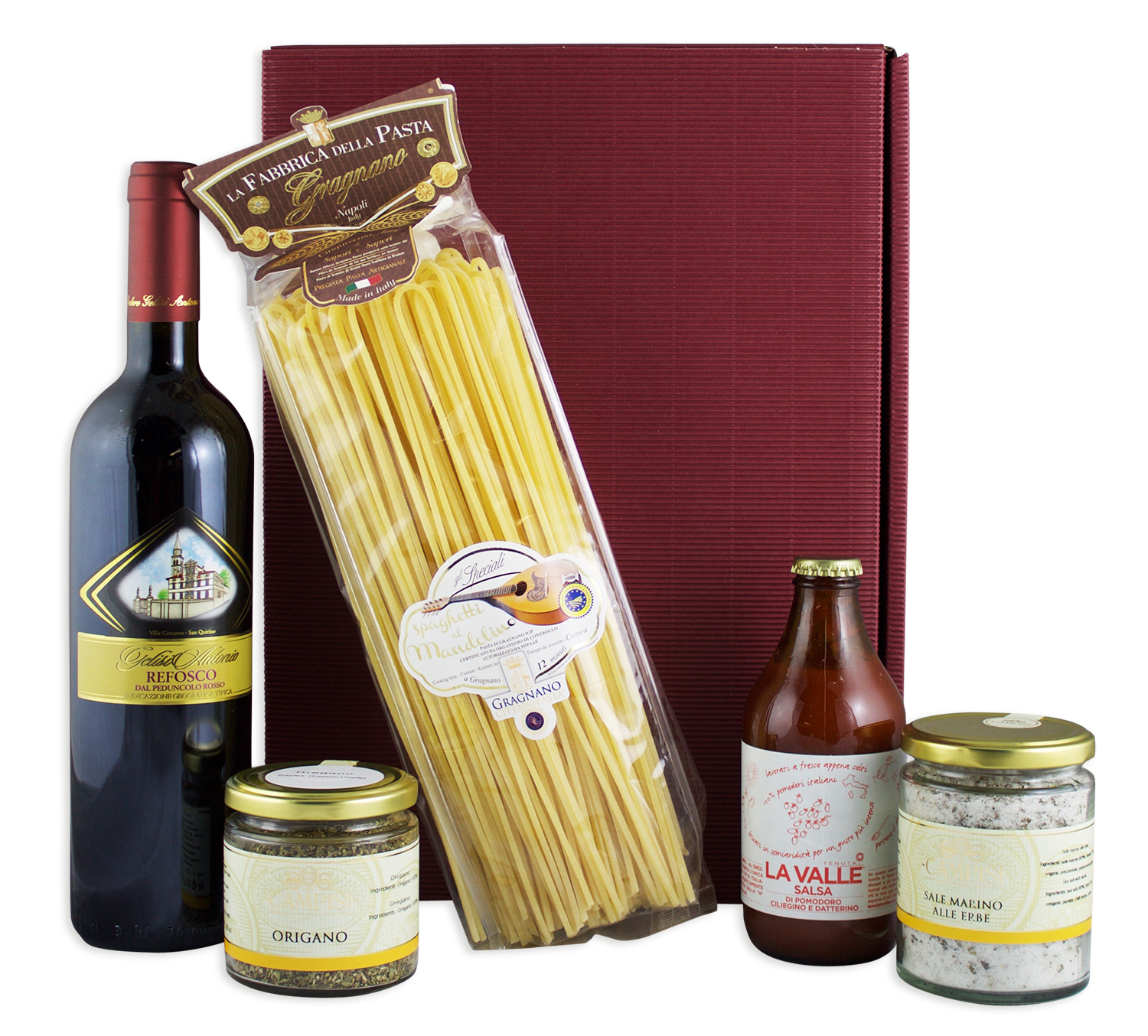 Genießer Set "Napoli" Pasta, Rotwein, Soße, Kräuter