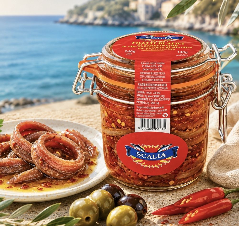 Sardellenfilets mit Chili in Olivenöl Extra Vergine