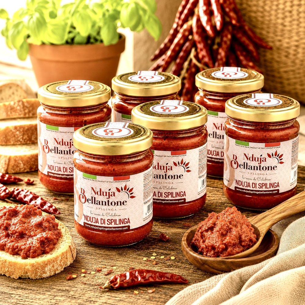 6X180gr scharfe Creme Nduja di Spilinga - Streichsalami mit 30% Chili aus Kalabrien