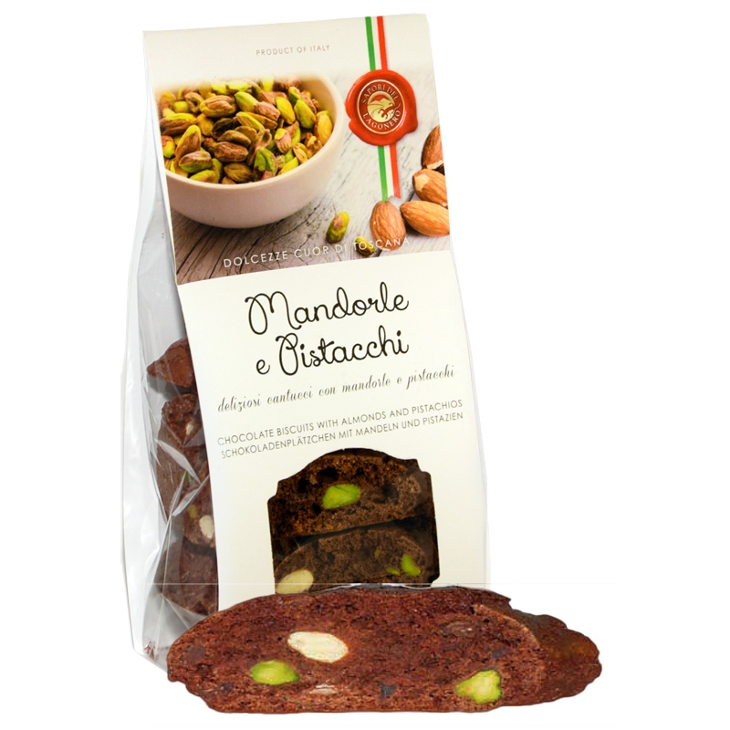 Schokoladen Cantucci Gebäck mit Pistazien und Mandeln