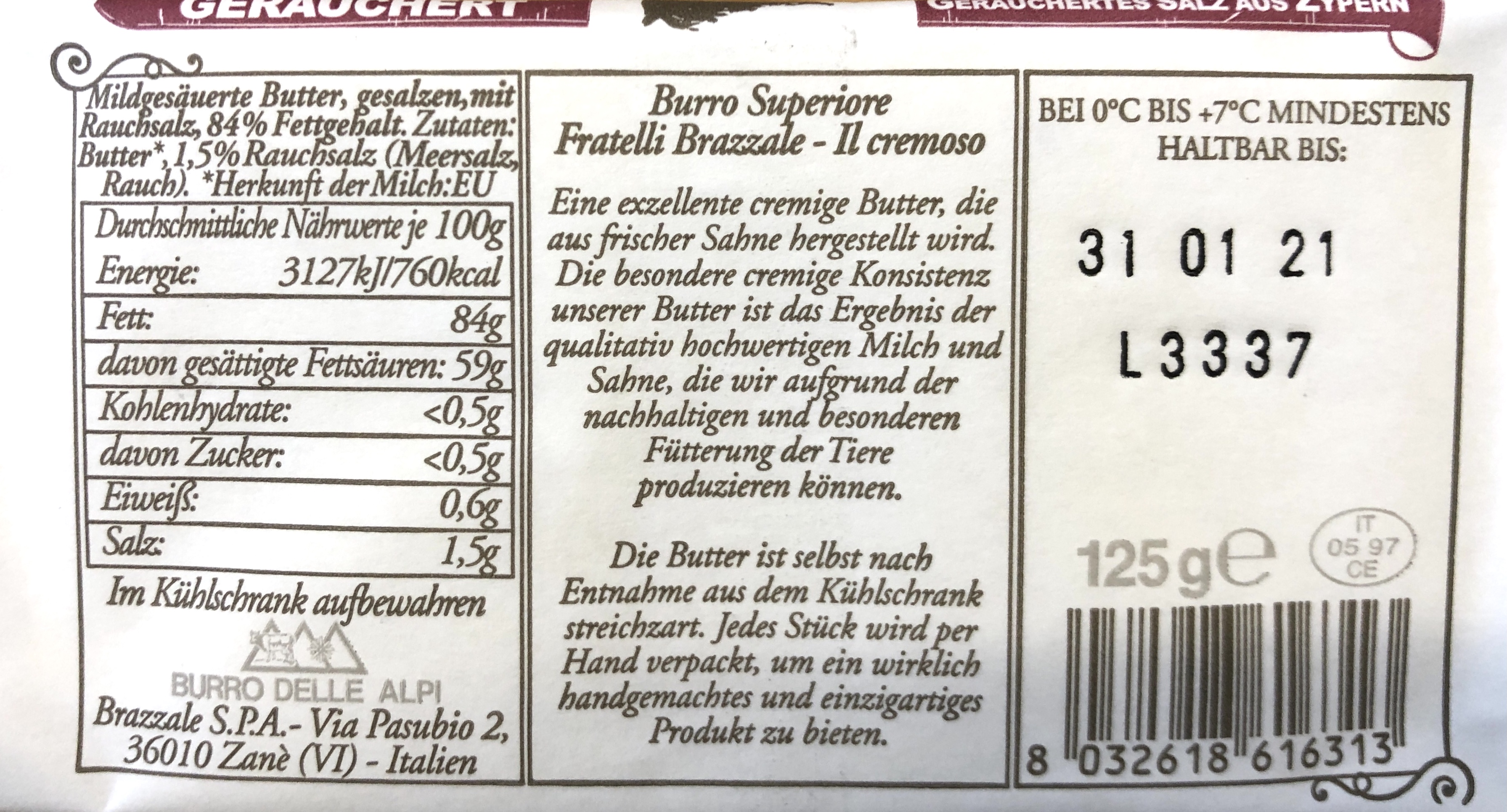 2X125g Premium Butter aus Rohrahm burro geräuchert