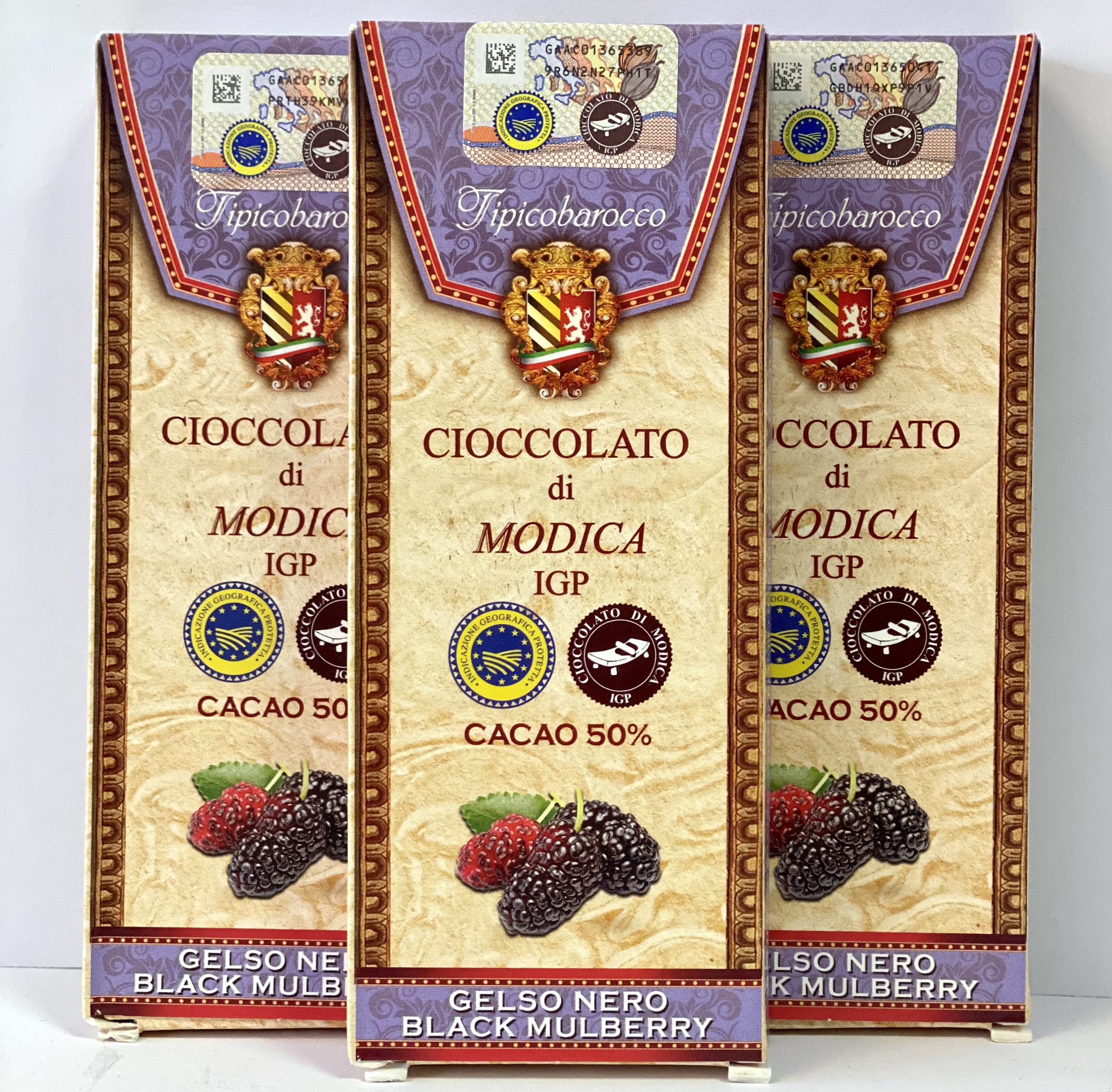 3x100g Modica Schokolade mit schwarzen Maulbeeren