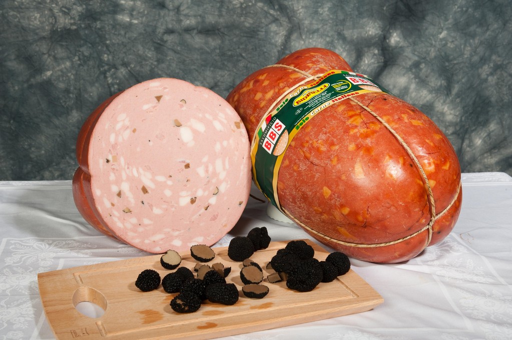 Mortadella mit schwarze Trüffel in Naturdarm 500g am Stück