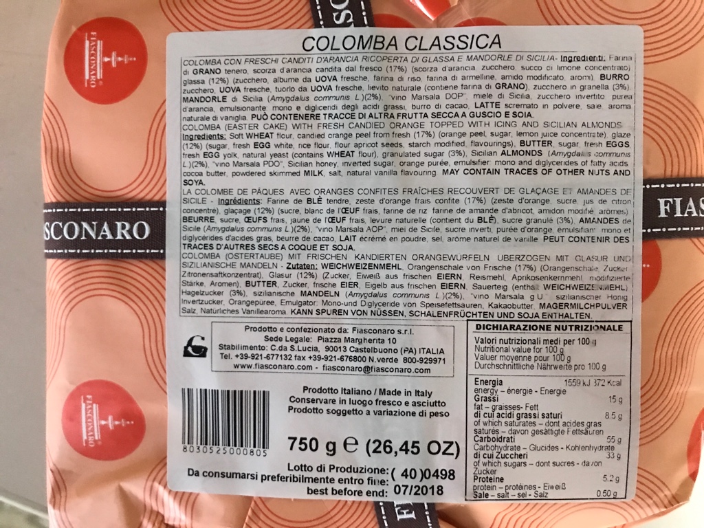 Fiasconaro 500g Colomba Pasquale Classica mit Mandeln und Orangeat