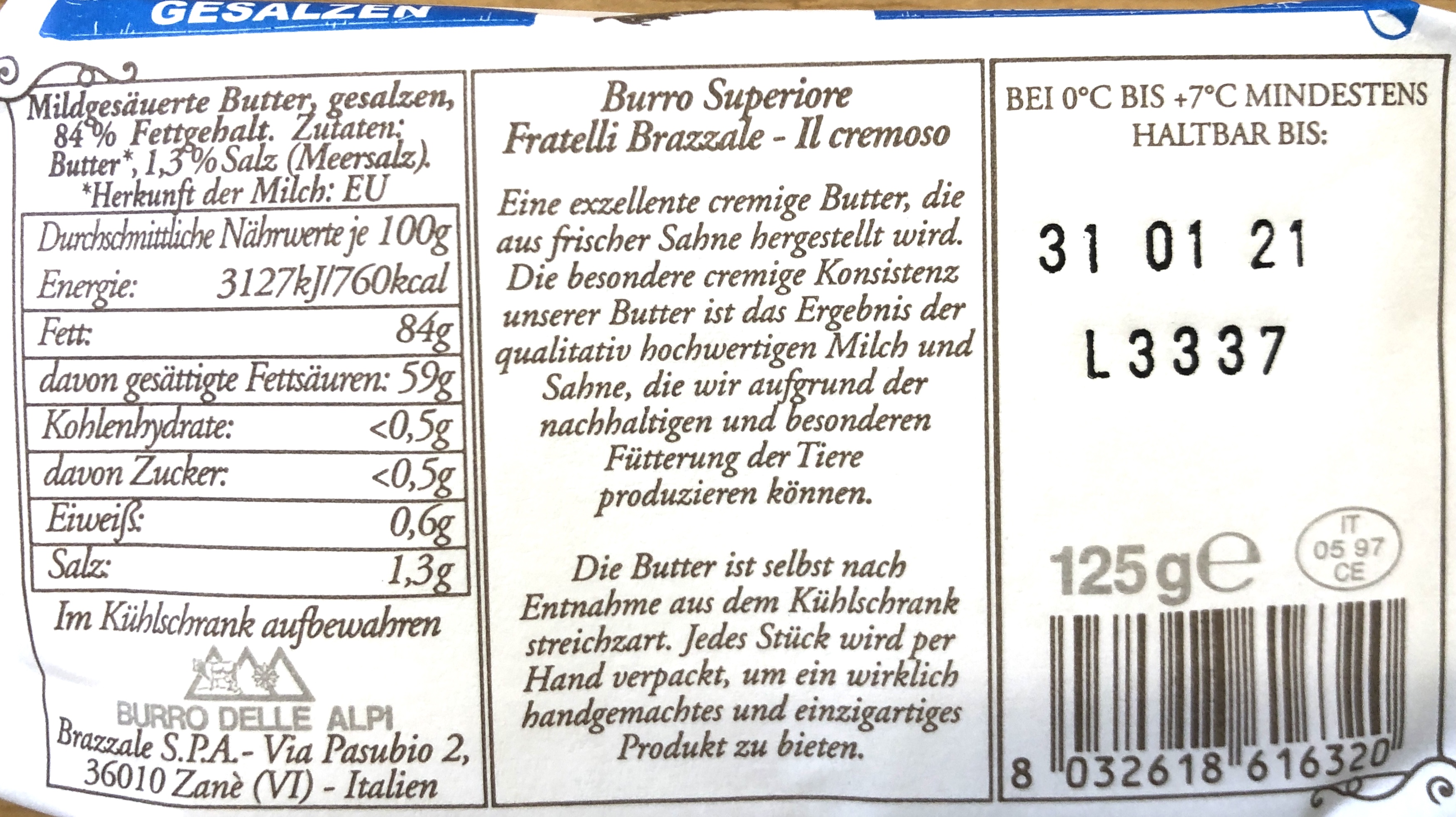 Premium Butter aus Rohrahm burro gesalzen