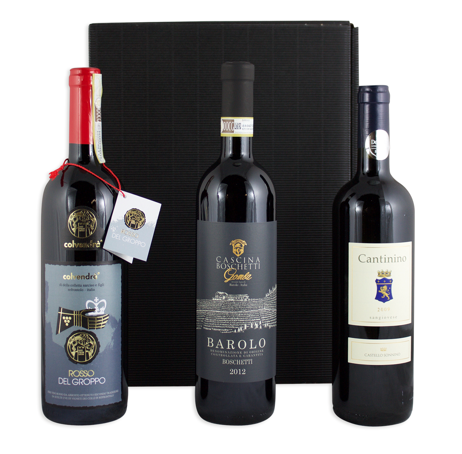 3er Luxus Rotwein Geschenkset Barolo, Rosso del Groppo, Cantinino