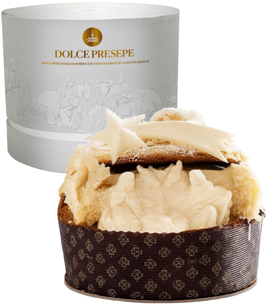 Rarität! Panettone mit handgeschnitzer Krippe aus Schokolade Rarität! Panettone mit handgeschnitzer Krippe aus Schokolade